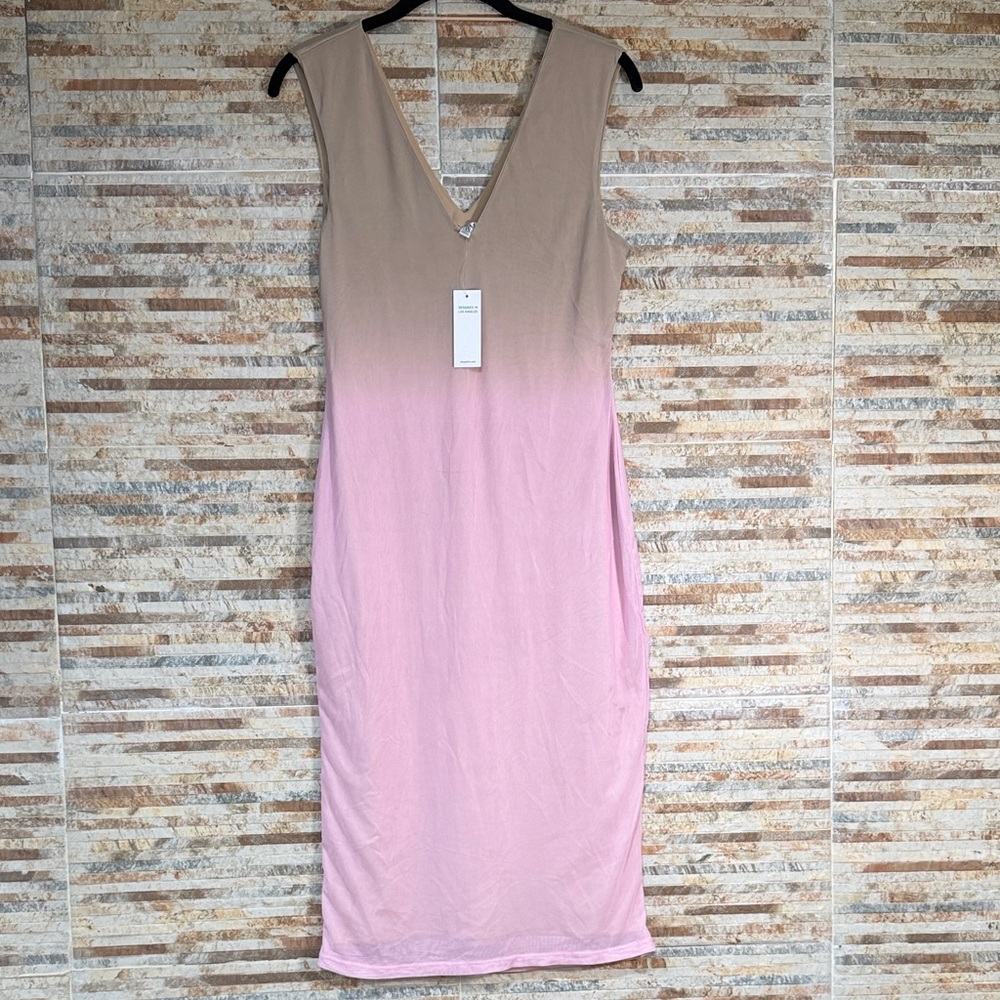 AFRM Taupe to Pink Ombre V-Neck Sleeveless Midi Dress - Picture 1 of 5